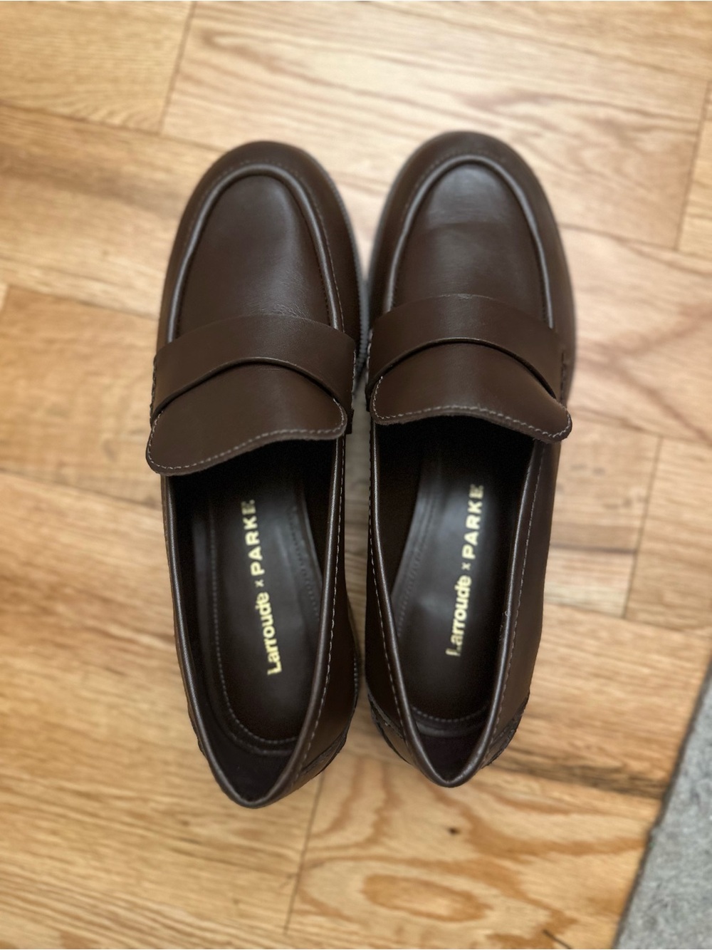 Larroude Brown Leather Penny Loafers for Women